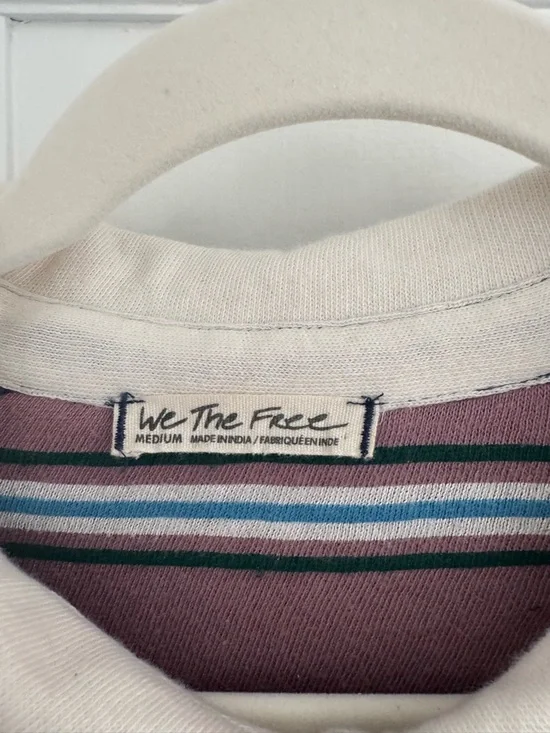 We The Free Navy and Cream Sequin Stripe Polo Top - Picture 2 of 3